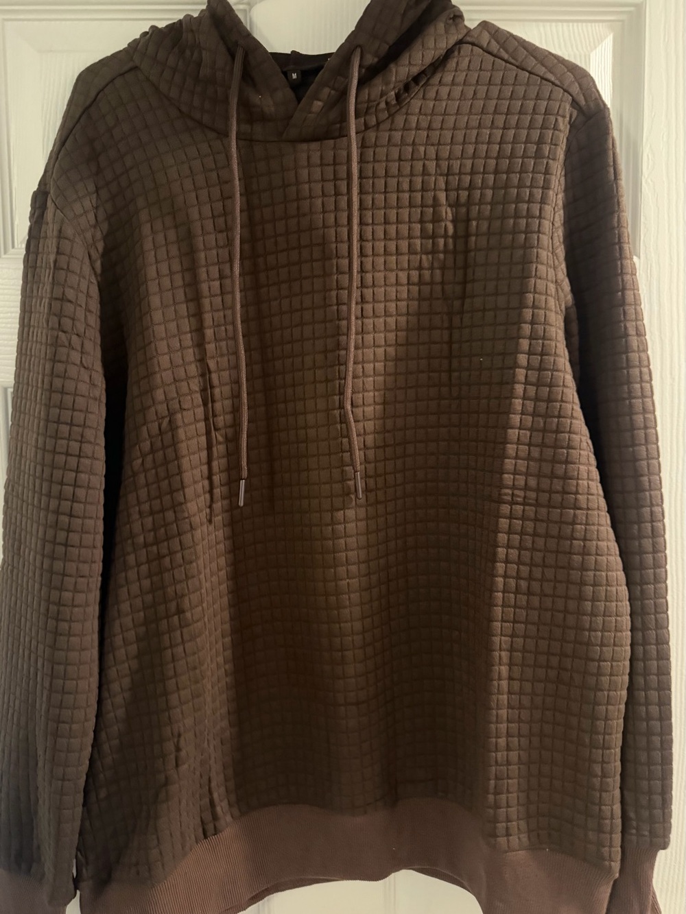 Quilted Brown Hooded Pullover Sweatshirt